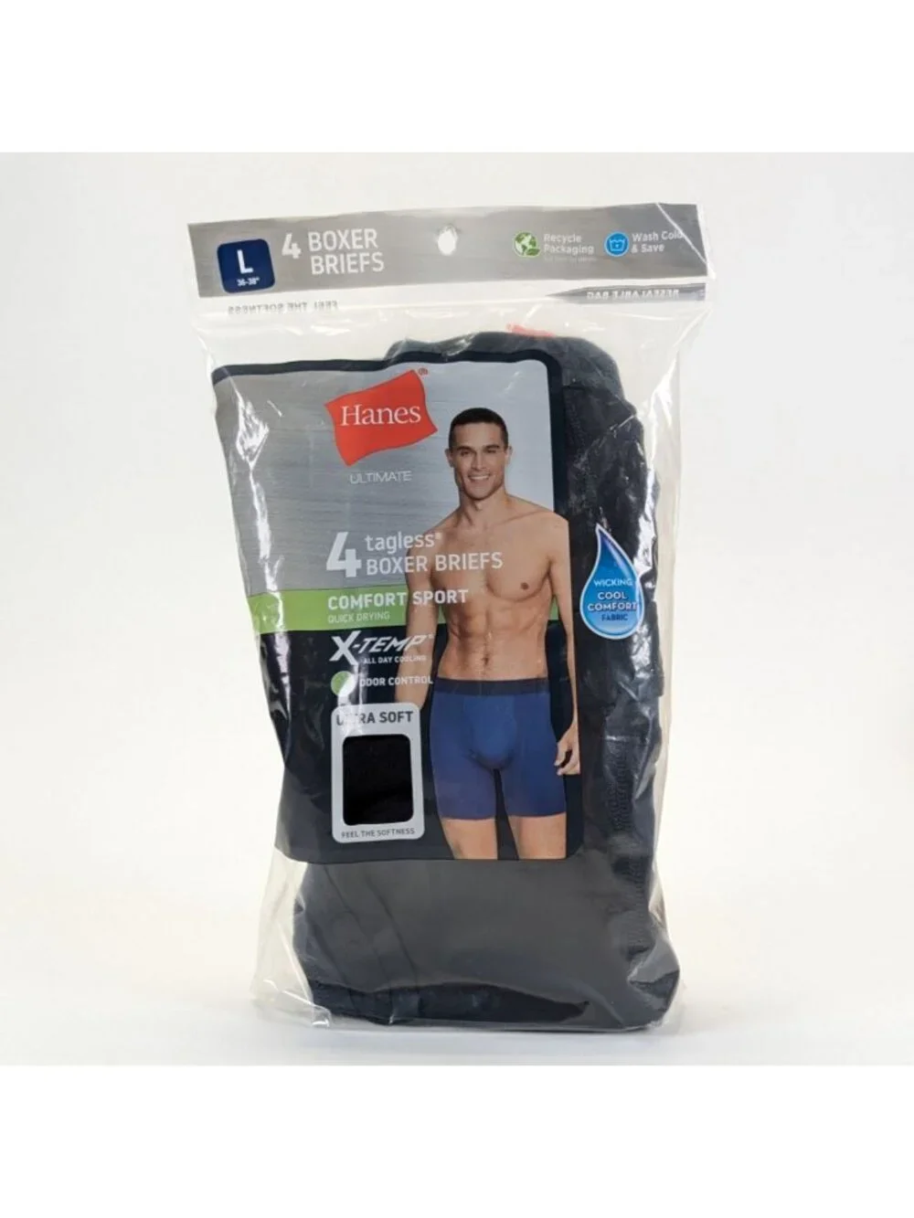 Hanes Mens Large Boxer Briefs 4-Pack Tagless Comfort Soft Underwear
